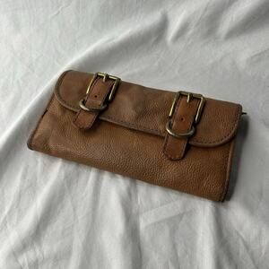 Fossil Long Live Vintage Wallet Buckles Key Hole Brown Leather